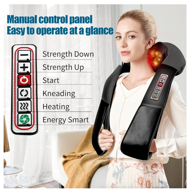 Smart 3D Kneading Heated Neck & Back Massager Pillow – Deep Tissue Pain Relief